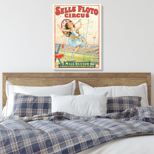 Circus Poster van Tight-Rope Walker met een Paraso Canvas Afdruk (Insitu (Slaapkamer))