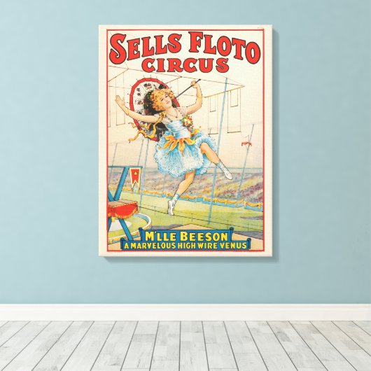 Circus Poster van Tight-Rope Walker met een Paraso Canvas Afdruk (Insitu (Houten vloer))