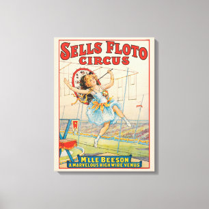 Circus Poster van Tight-Rope Walker met een Paraso Canvas Afdruk