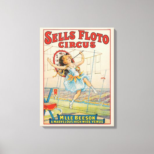 Circus Poster van Tight-Rope Walker met een Paraso Canvas Afdruk (Voorkant)