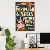 Circus Poster van tijger en vrouw te paard (Thuiskantoor)