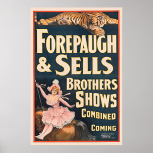Circus Poster van tijger en vrouw te paard