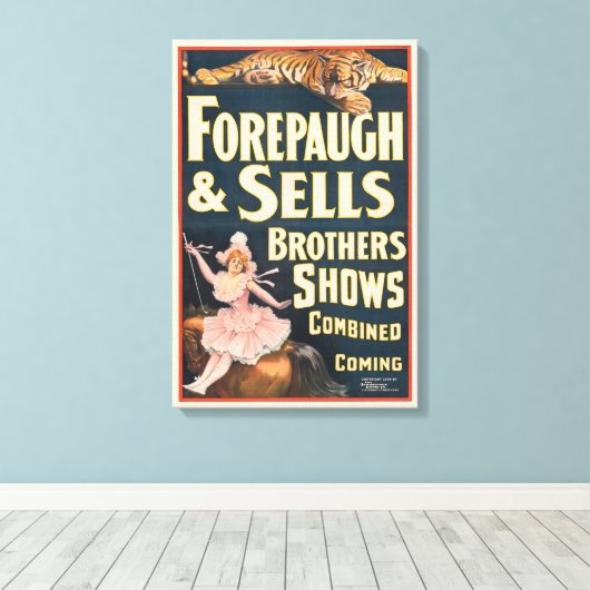Circus Poster van tijger en vrouw te paard Canvas Afdruk (Insitu (Houten vloer))