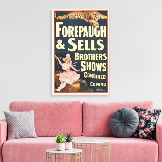 Circus Poster van tijger en vrouw te paard Canvas Afdruk (Insitu (Woonkamer))