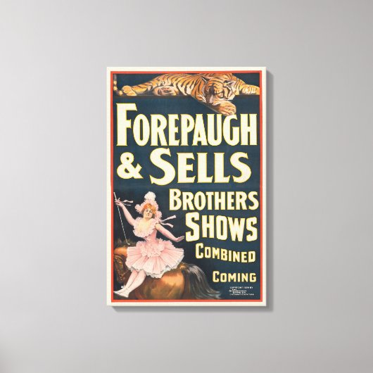 Circus Poster van tijger en vrouw te paard Canvas Afdruk (Voorkant)