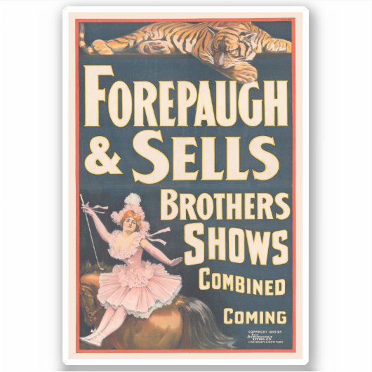 Circus Poster van tijger en vrouw te paard Sticker (Voorkant)