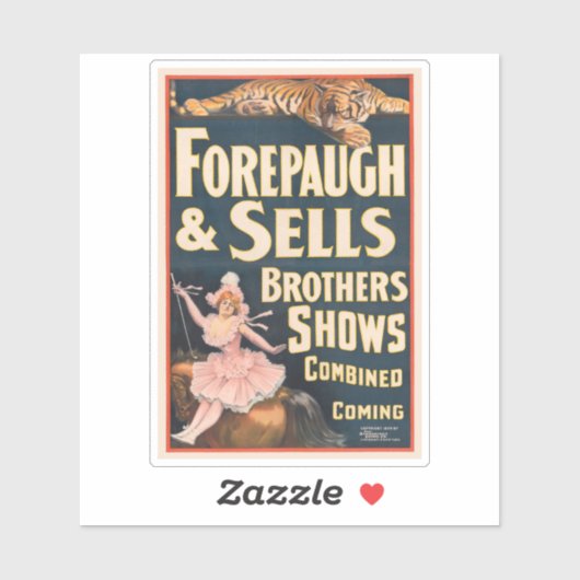 Circus Poster van tijger en vrouw te paard Sticker (Vel)