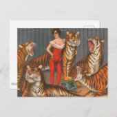 circus Poster van vrouw met zes tijgers. Briefkaart (Voorkant / Achterkant)