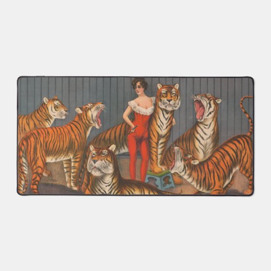  circus Poster van vrouw met zes tijgers. Bureaumat (Voorkant)
