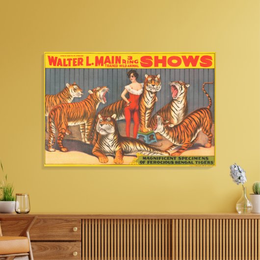  circus Poster van vrouw met zes tijgers. Canvas Afdruk (Insitu (Woonkamer))