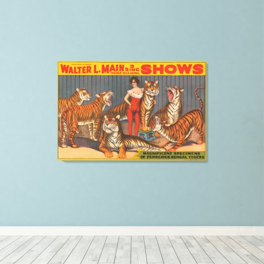  circus Poster van vrouw met zes tijgers. Canvas Afdruk (Insitu (Houten vloer))