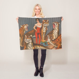 circus Poster van vrouw met zes tijgers. Fleece Deken