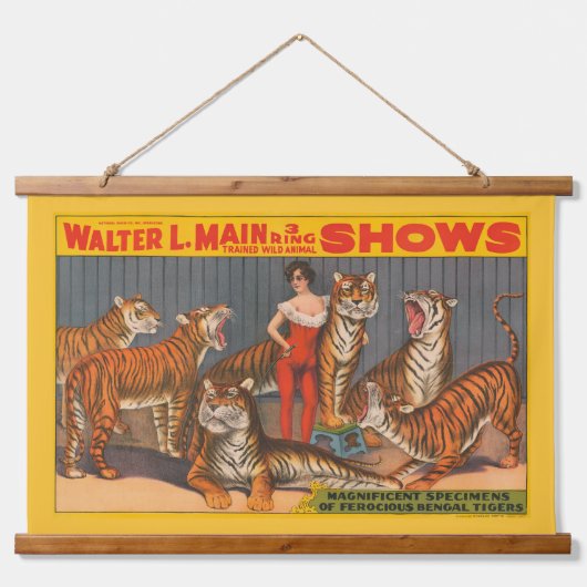  circus Poster van vrouw met zes tijgers. Hangend Wandkleed (Voorkant)
