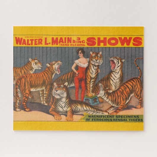 circus Poster van vrouw met zes tijgers. Legpuzzel (Horizontaal)