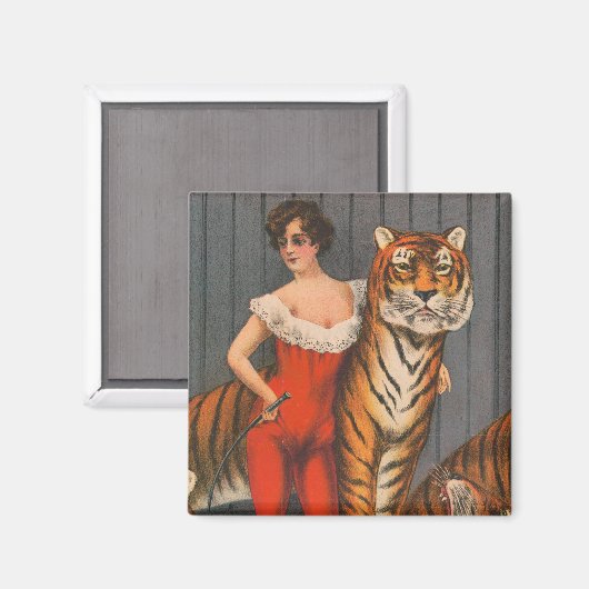  circus Poster van vrouw met zes tijgers. Magneet (Voorkant / Achterkant)