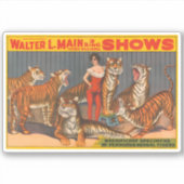  circus Poster van vrouw met zes tijgers. Sticker (Voorkant)