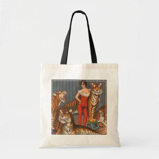  circus Poster van vrouw met zes tijgers. Tote Bag (Voorkant)
