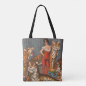  circus Poster van vrouw met zes tijgers. Tote Bag (Achterkant)