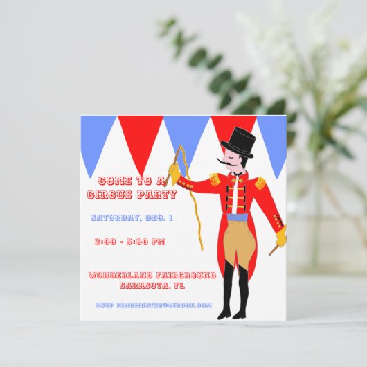 Circus Ring Master Red Circus Tent Stripe Party Kaart (Staand voorkant)