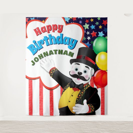 Circus Ringmaster Beer Birthday Backdrop Wandkleed (Voorkant)