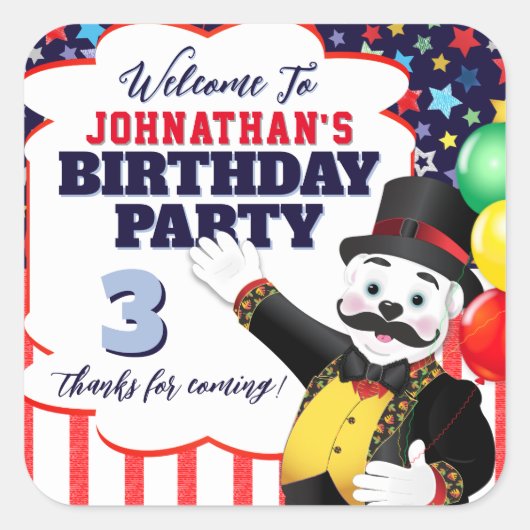 Circus Ringmaster Polar Beer Dank u Vierkante Sticker (Voorkant)