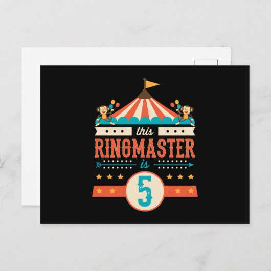 Circus Ringmeester 5e Verjaardag Circus Briefkaart (Voorkant / Achterkant)
