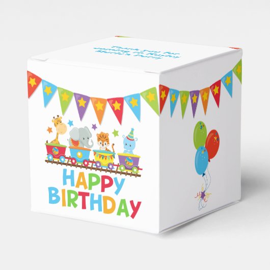 Circus Safari Train Schattige Kids Verjaardagsfees Bedankdoosjes (Voorkant Zijde)