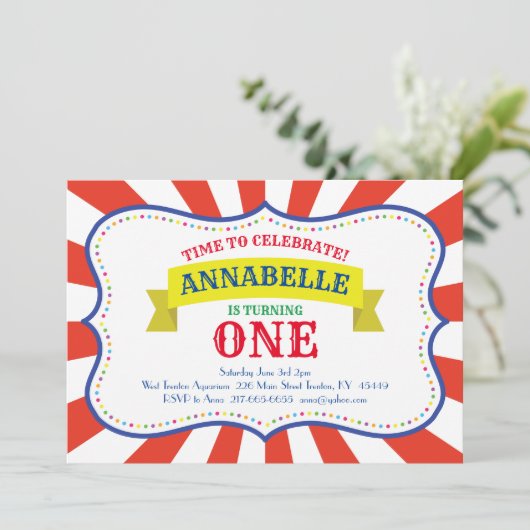 Circus Schattige 1e verjaardagsuitnodigingen Kaart (Staand voorkant)