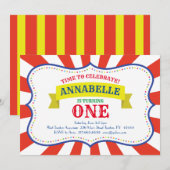 Circus Schattige 1e verjaardagsuitnodigingen Kaart (Voorkant / Achterkant)