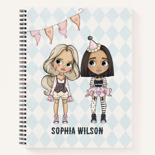 Circus School Pink Harlequin Girls Notebook Notitieboek (Voorkant)