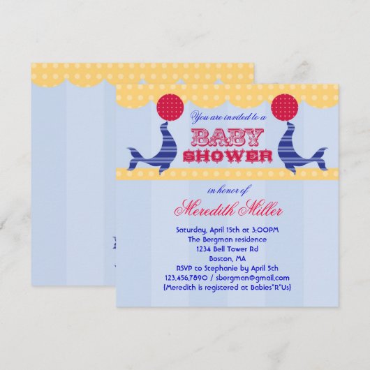 Circus Seal Baby shower Uitnodiging (Voorkant / Achterkant)