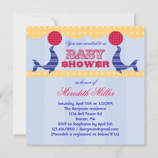 Circus Seal Baby shower Uitnodiging (Voorkant)