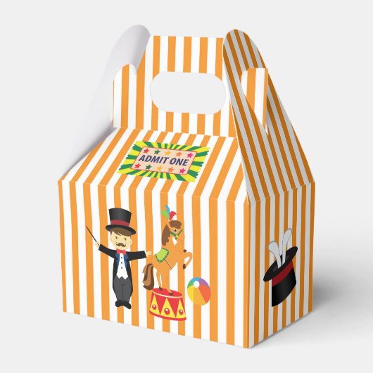 Circus Show op Sinaasappel/Wit Gestreept Bedankdoosjes (Voorkant Zijde)