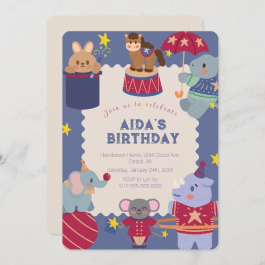 Circus Spectaculaire Verjaardag Uitnodiging (Voorkant / Achterkant)