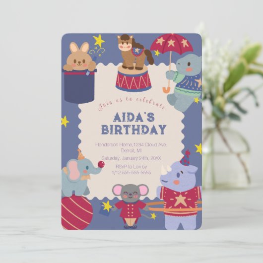 Circus Spectaculaire Verjaardag Uitnodiging (Staand voorkant)