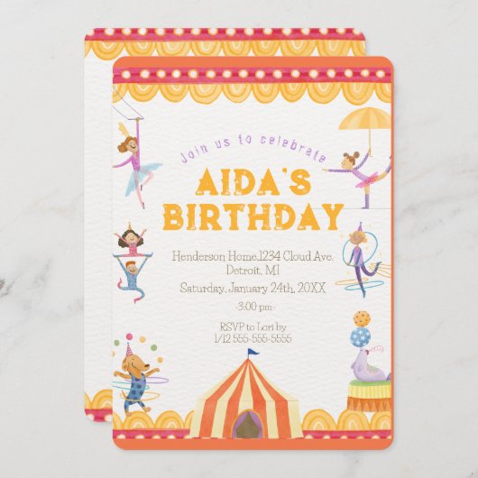 Circus Spectaculaire Verjaardag Uitnodiging (Voorkant / Achterkant)