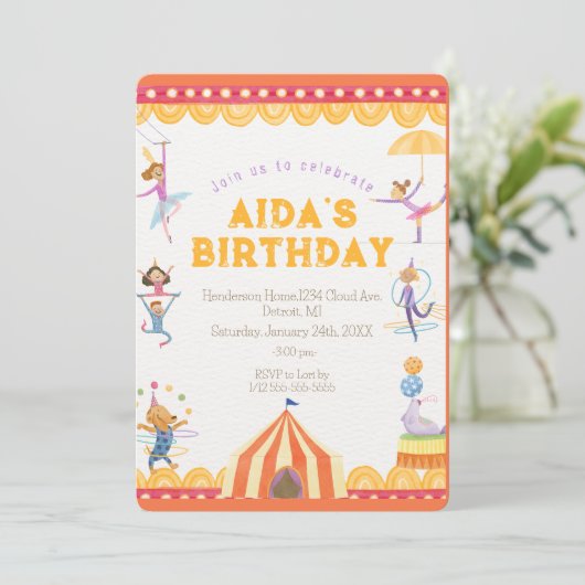 Circus Spectaculaire Verjaardag Uitnodiging (Staand voorkant)