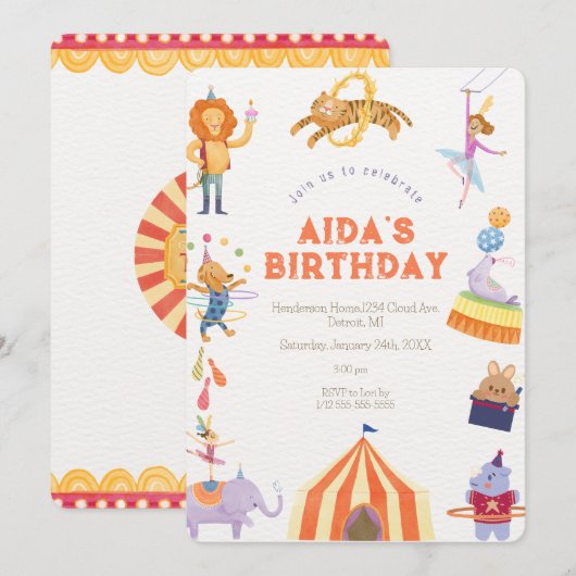 Circus Spectaculaire Verjaardag Uitnodiging (Voorkant / Achterkant)