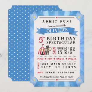 Circus Spectaculaire Verjaardagsuitnodiging (Blauw Kaart