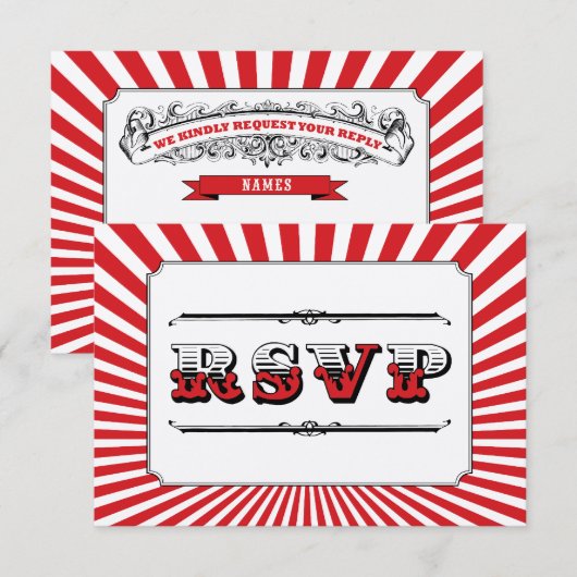 Circus Steampunk RSVP in het rood (Voorkant / Achterkant)