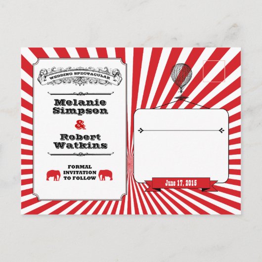 Circus Steampunk Wedding Bewaar de datum rood Aankondigingskaart (Achterkant)
