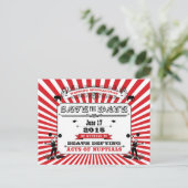 Circus Steampunk Wedding Bewaar de datum rood Aankondigingskaart (Staand voorkant)