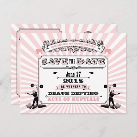 Circus Steampunk Wedding Spectacular Save the Date Aankondigingskaart (Voorkant / Achterkant)