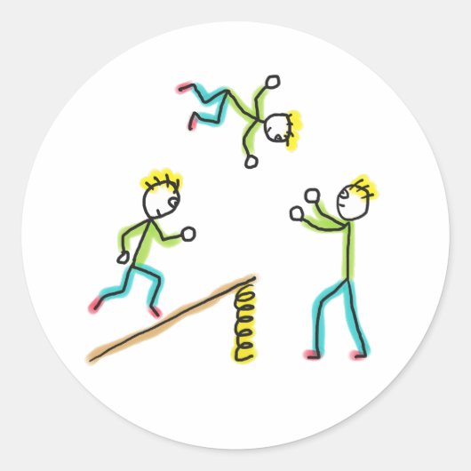 Circus Stickmen Acrobaten Ronde Sticker (Voorkant)