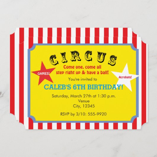 Circus Striped Verjaardagsfeest Uitnodiging (Voorkant / Achterkant)