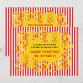 Circus Stripes Fun Swirl Verjaardagsfeestje Uitnod Kaart (Voorkant / Achterkant)