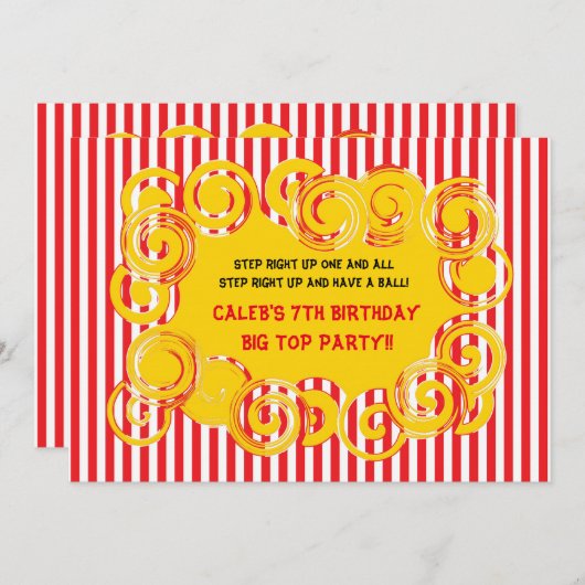 Circus Stripes Fun Swirl Verjaardagsfeestje Uitnod Kaart (Voorkant / Achterkant)