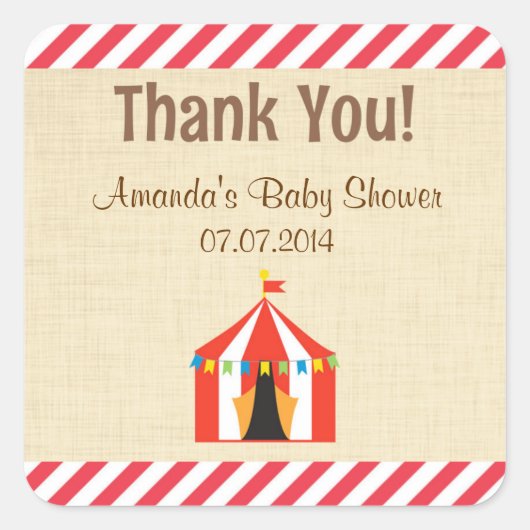 Circus Tent Baby shower Dank u wel! Vierkante Sticker (Voorkant)