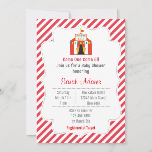 Circus Tent Baby shower Invitation Red Kaart (Voorkant)