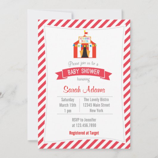 Circus Tent Baby shower Invitation Red Kaart (Voorkant)